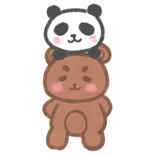 A hand-drawn brown bear with a panda sitting on his head
